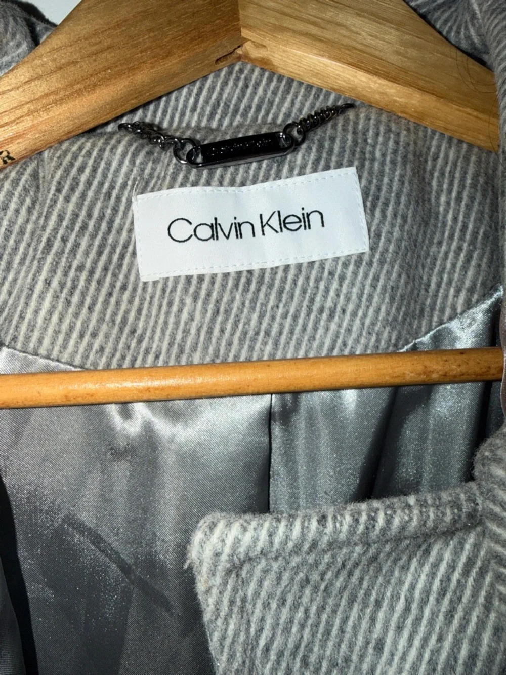 Calvin Klein Light Gray Hooded Wool-Blend Peacoat - Picture 3 of 8
